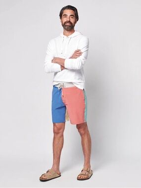 Faherty Colorblock Swim Fun Board Shorts in Blue, Coral, Mint & Tan
